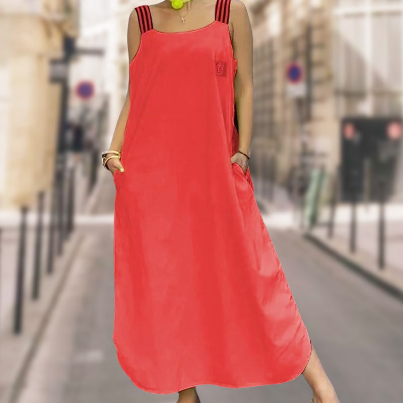 Vestido largo ancho de tirantes con bolsillos-ES