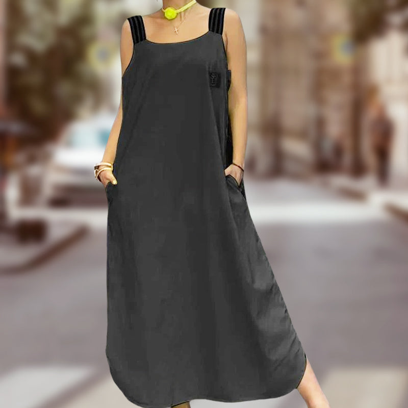Vestido largo ancho de tirantes con bolsillos-ES
