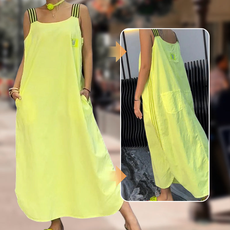 Vestido largo ancho de tirantes con bolsillos-ES