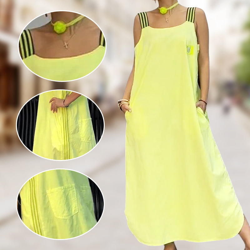 Vestido largo ancho de tirantes con bolsillos-ES