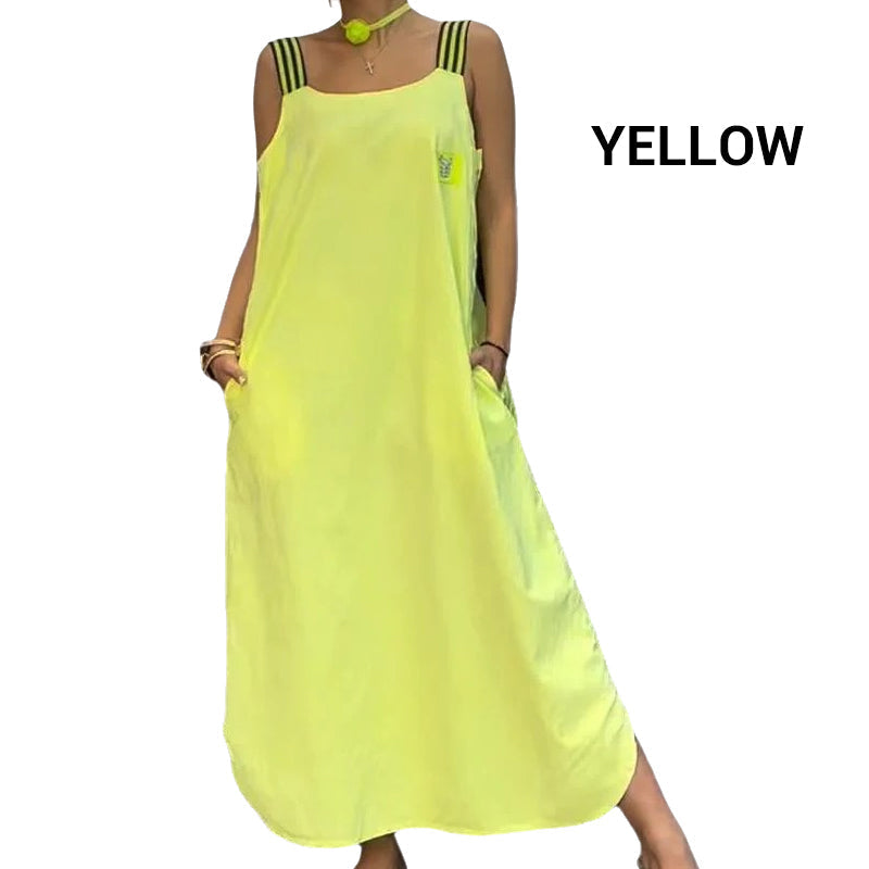Vestido largo ancho de tirantes con bolsillos-ES