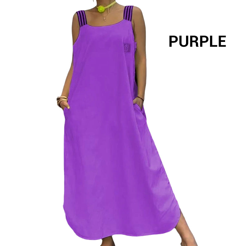 Vestido largo ancho de tirantes con bolsillos-ES