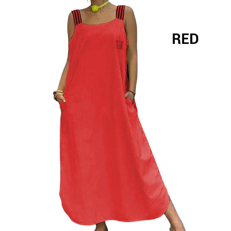 Vestido largo ancho de tirantes con bolsillos-ES