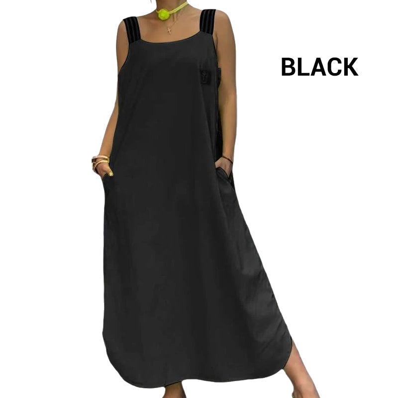 Vestido largo ancho de tirantes con bolsillos-ES