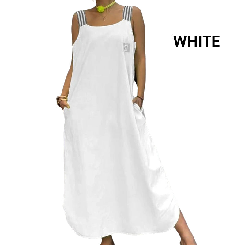 Vestido largo ancho de tirantes con bolsillos-ES