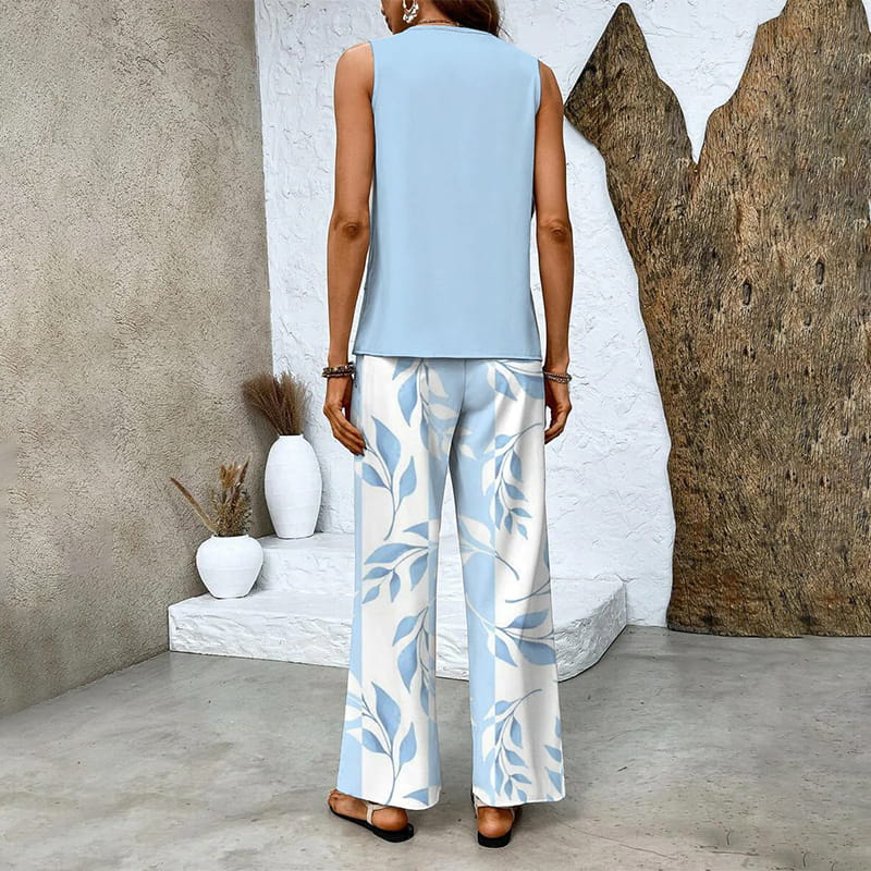 🌺Pantalón de 2 piezas sin mangas y estampado para mujer-ES