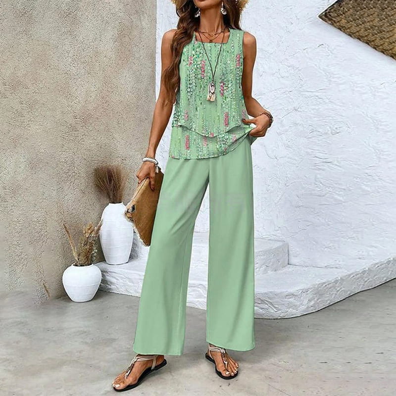 🌺Pantalón de 2 piezas sin mangas y estampado para mujer-ES