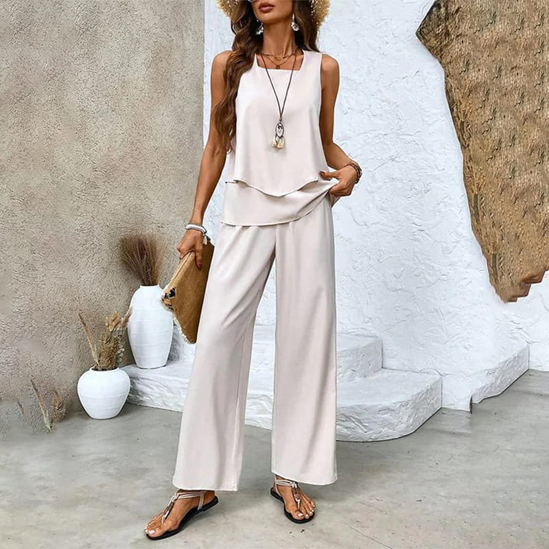 🌺Pantalón de 2 piezas sin mangas y estampado para mujer-ES
