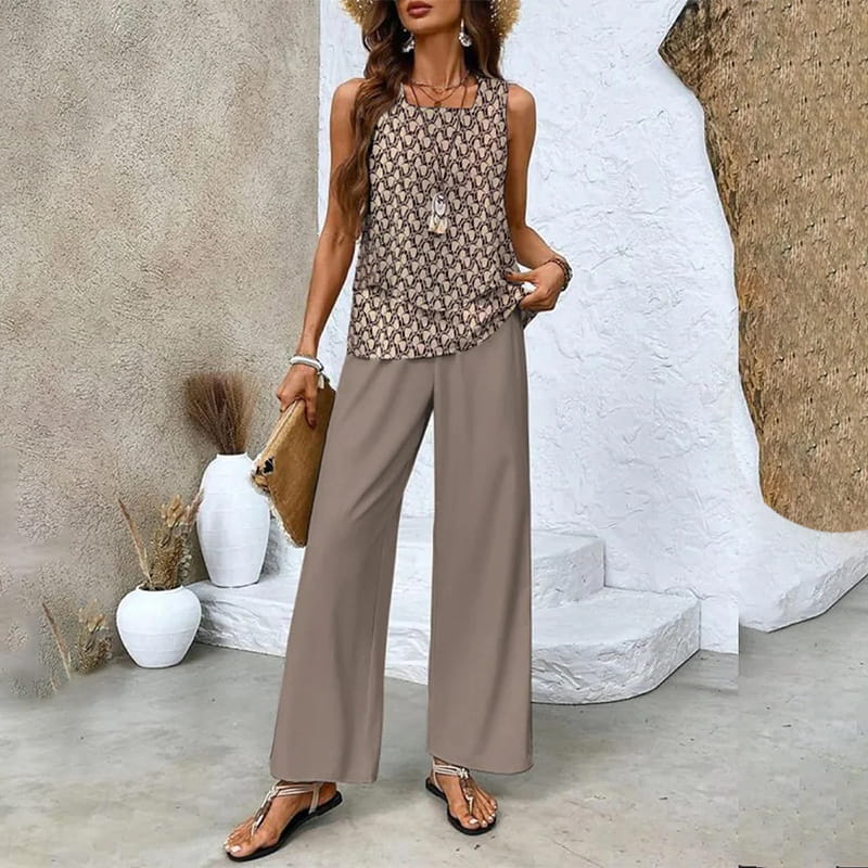 🌺Pantalón de 2 piezas sin mangas y estampado para mujer-ES