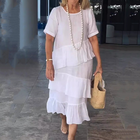 💖Vestido plisado de mujer con escote redondo-ES