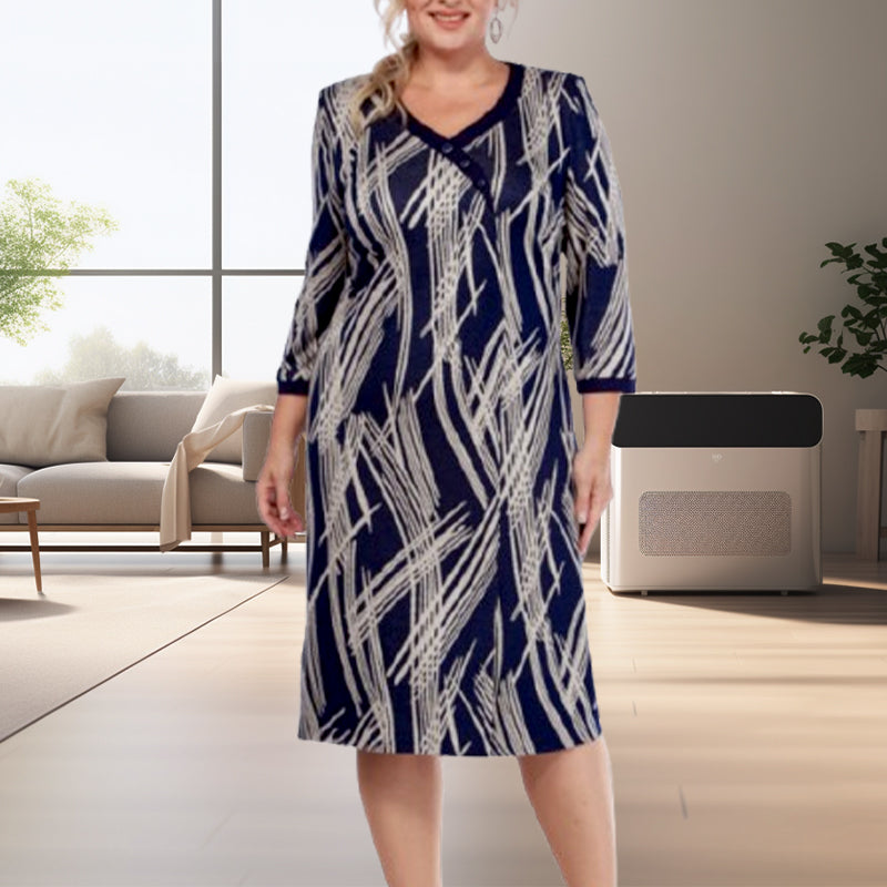 🌸Elegantes vestidos de mujer con estampados abstractos y siete mangas.-ES