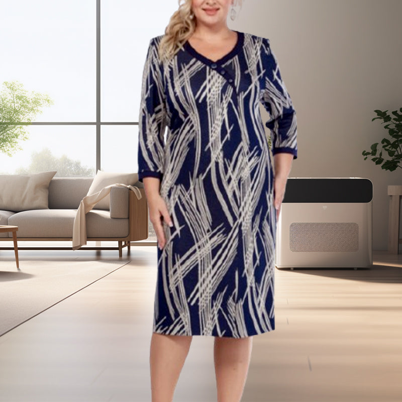 🌸Elegantes vestidos de mujer con estampados abstractos y siete mangas.-ES