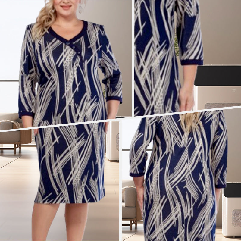 🌸Elegantes vestidos de mujer con estampados abstractos y siete mangas.-ES