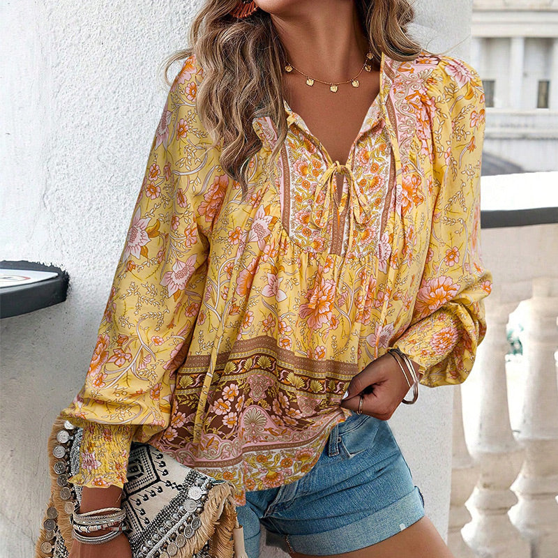 【S-2XL】🌺Camiseta estampada de manga larga con cuello en V para mujer-ES