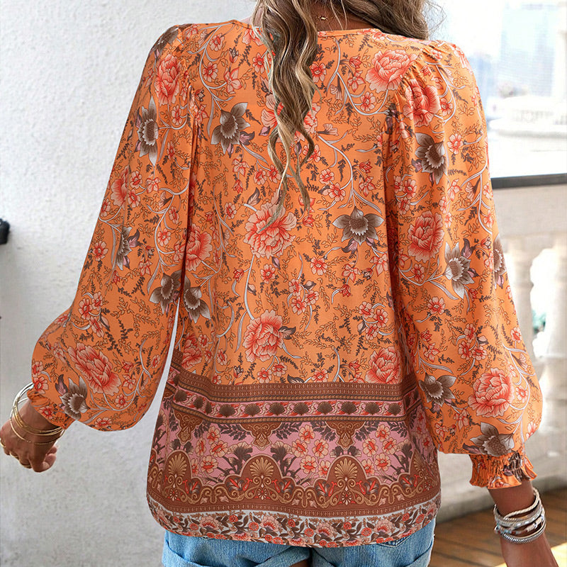 【S-2XL】🌺Camiseta estampada de manga larga con cuello en V para mujer-ES