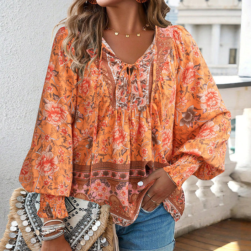 【S-2XL】🌺Camiseta estampada de manga larga con cuello en V para mujer-ES