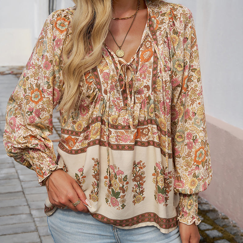 【S-2XL】🌺Camiseta estampada de manga larga con cuello en V para mujer-ES