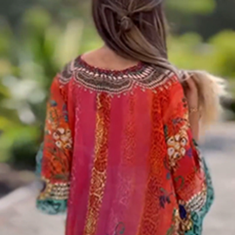 [S-5XL]🥰 Vestido checo asimétrico suelto con escote en V-ES