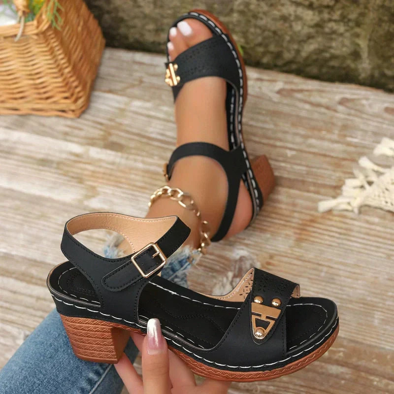 【EU 36-43】👡Καλοκαιρινά γυναικεία ψηλοτάκουνα σανδάλια-GR