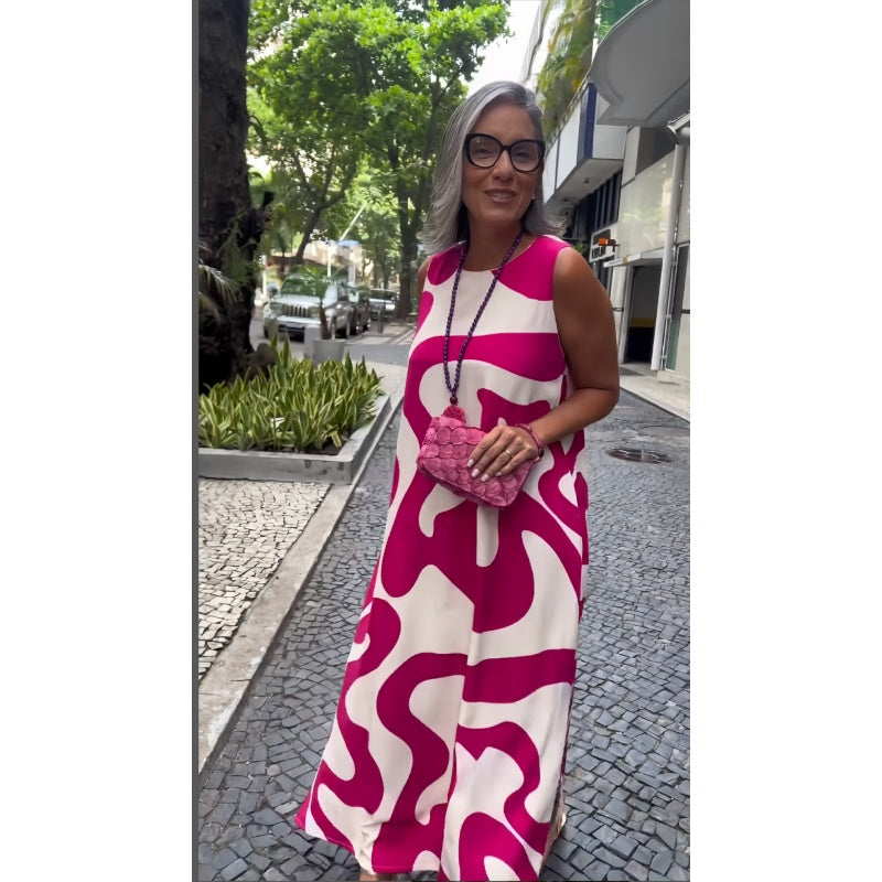 Vestidos casuales de moda sin mangas con cuello redondo y estampados-ES