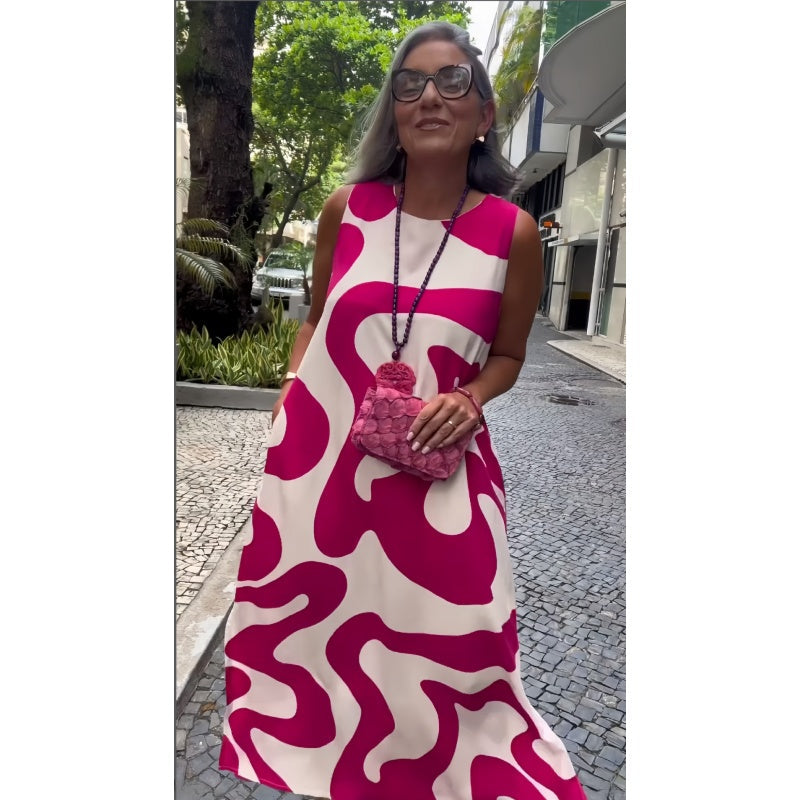 Vestidos casuales de moda sin mangas con cuello redondo y estampados-ES