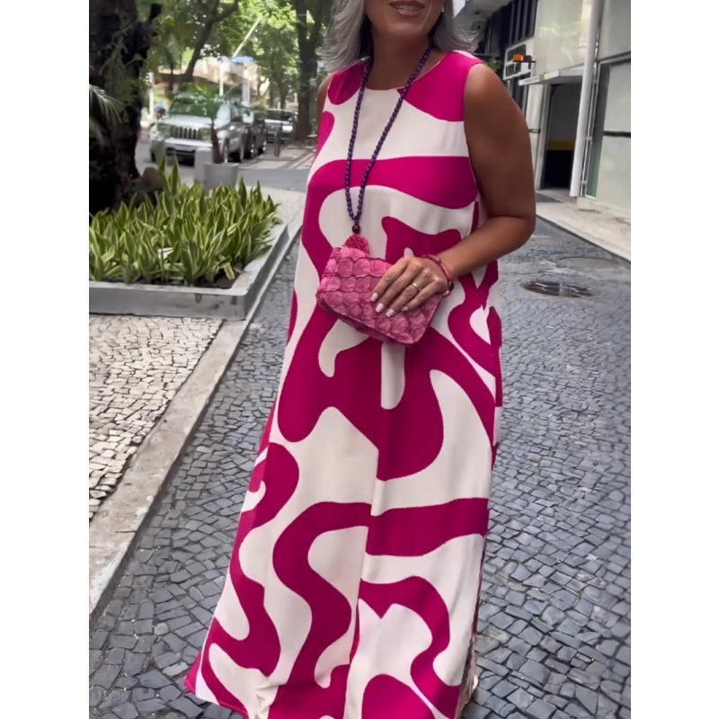Vestidos casuales de moda sin mangas con cuello redondo y estampados-ES