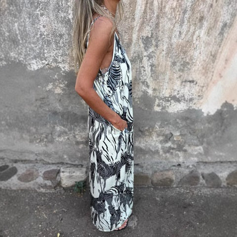 💙Vestido sin espalda con tirantes finos estampados para mujer-ES