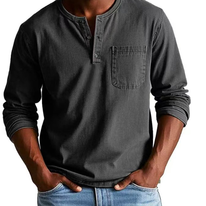 Camisa vintage de manga larga con bolsillo para hombre-ES