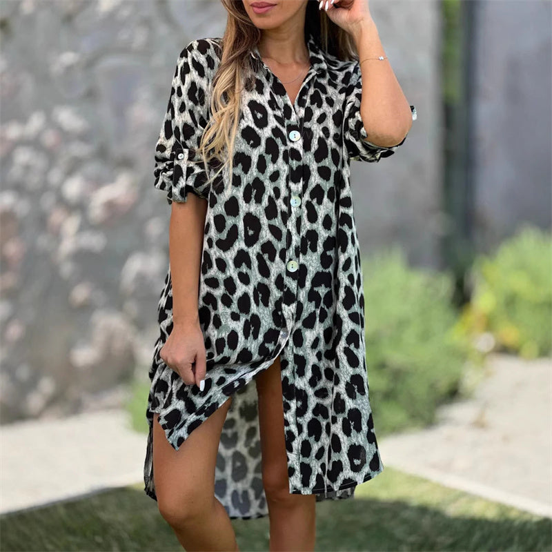 Vestido camisero oversize con estampado de leopardo-ES