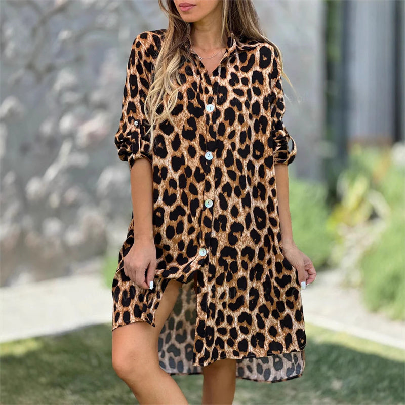 Vestido camisero oversize con estampado de leopardo-ES