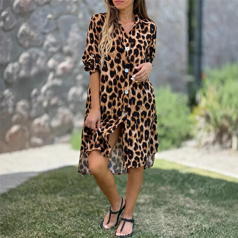 Vestido camisero oversize con estampado de leopardo-ES