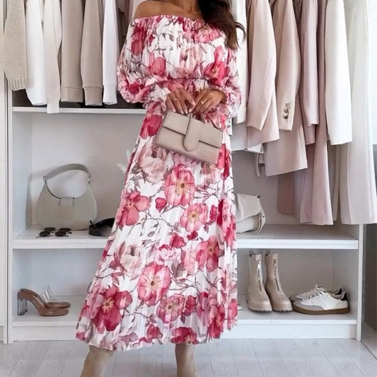 🌸Top floral con hombros descubiertos y conjunto de dos piezas con falda larga-ES