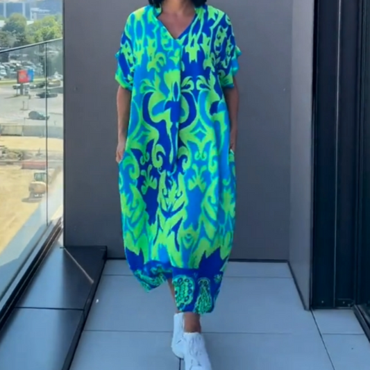 🌿Vestido elegante de mujer con estampado de escote en V-ES
