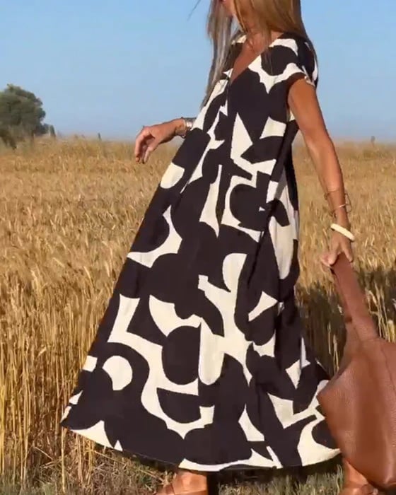 💕Vestido estampado con cuello en V sin mangas-ES