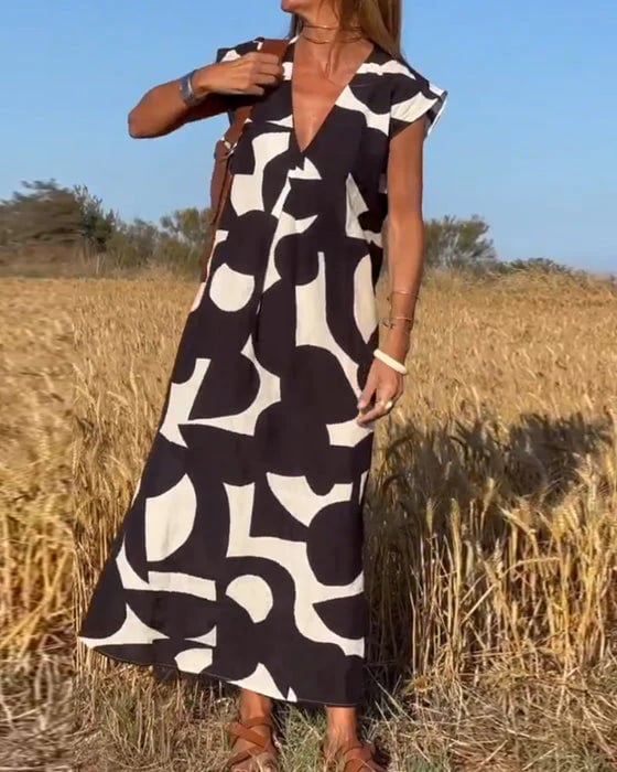 💕Vestido estampado con cuello en V sin mangas-ES