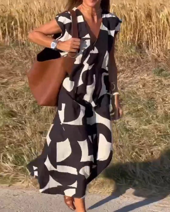 💕Vestido estampado con cuello en V sin mangas-ES