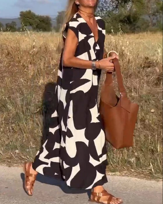 💕Vestido estampado con cuello en V sin mangas-ES