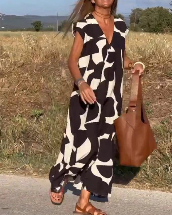 💕Vestido estampado con cuello en V sin mangas-ES