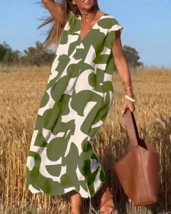 💕Vestido estampado con cuello en V sin mangas-ES