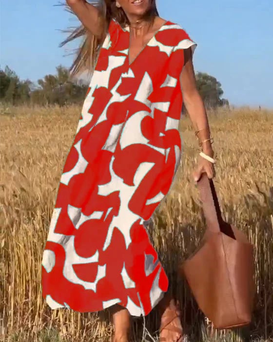 💕Vestido estampado con cuello en V sin mangas-ES