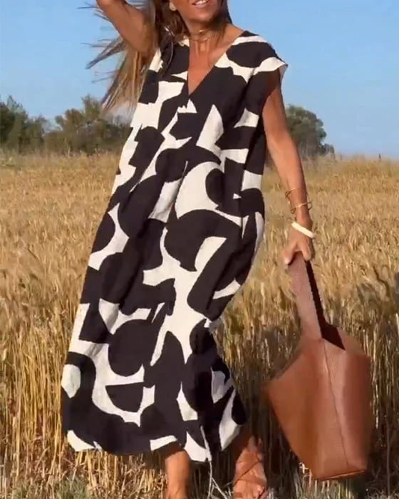 💕Vestido estampado con cuello en V sin mangas-ES