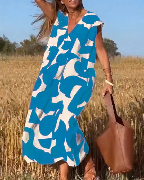 💕Vestido estampado con cuello en V sin mangas-ES