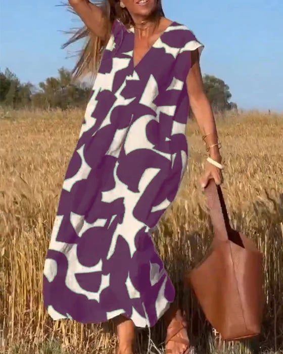 💕Vestido estampado con cuello en V sin mangas-ES