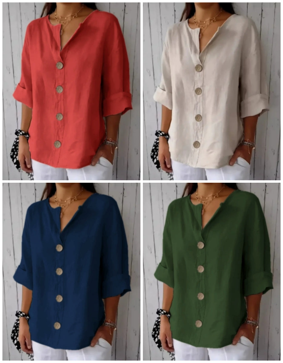 🔥Blusa holgada con botones para mujer-ES