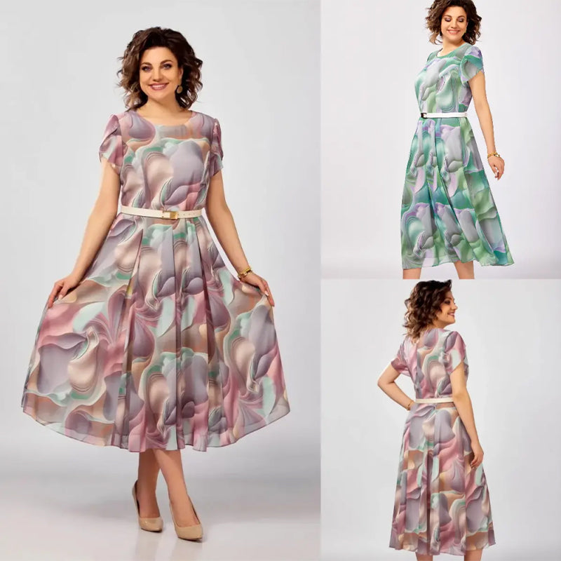 Vestido de fantasía floral abstracta (con cinturón)-ES