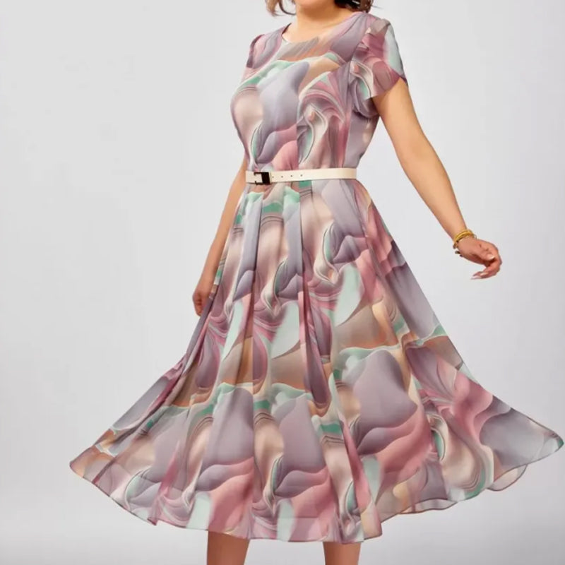 Vestido de fantasía floral abstracta (con cinturón)-ES