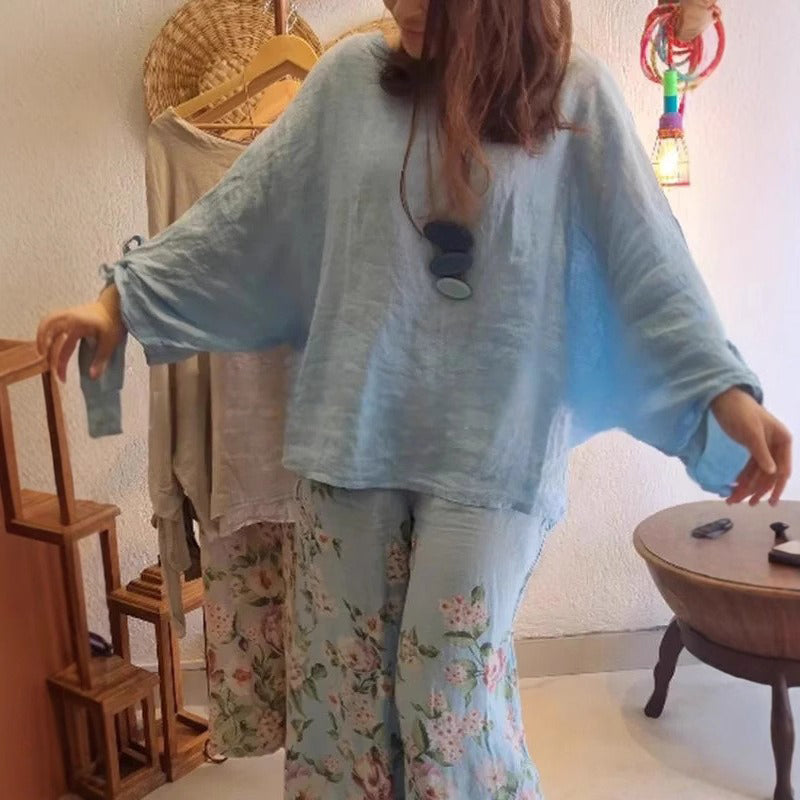 ⏳ 45% de descuento por tiempo limitado! Blusa holgada y pantalón ancho de mujer con estampado floral-ES