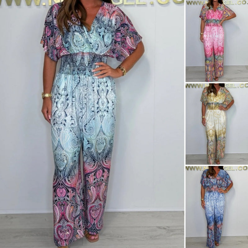 💃Mono de pierna ancha de manga corta suelto a la moda para mujer-ES