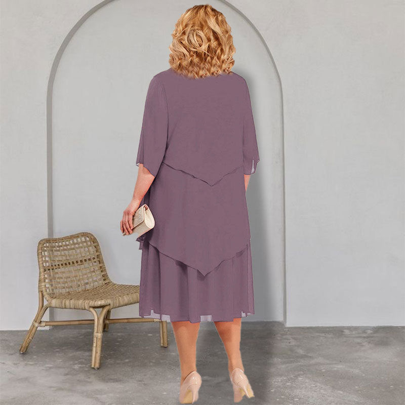 💖Vestido midi en capas de talla grande-ES