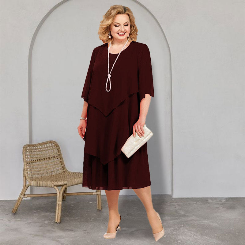💖Vestido midi en capas de talla grande-ES